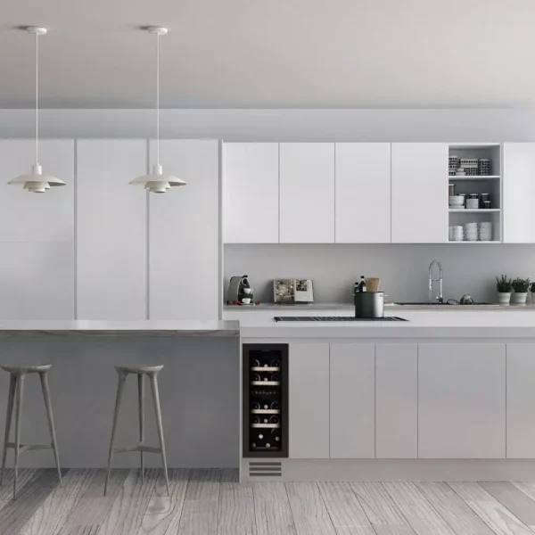 DUNAVOX DAUF-17.58DBH-3 vinski izložbeni ormar Vitrinski ormar za vino Dunavox DAUF-17.58DBH sa crnim staklom