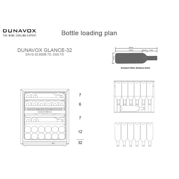 DUNAVOX DAVG-32.80DB vitrina za vino (2) DUNAVOX DAVG-32.80DB vinski ormar – pogled spreda