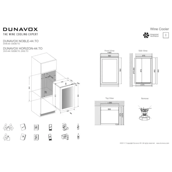 DUNAVOX DVH-44.120DB vinski izložbeni ormar – detalj unutrašnjosti