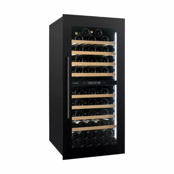 DUNAVOX DVS-70.185DB vinski ormar (1) DUNAVOX DVS-70.185DB vinski ormar – unutrašnjost sa drvenim policama