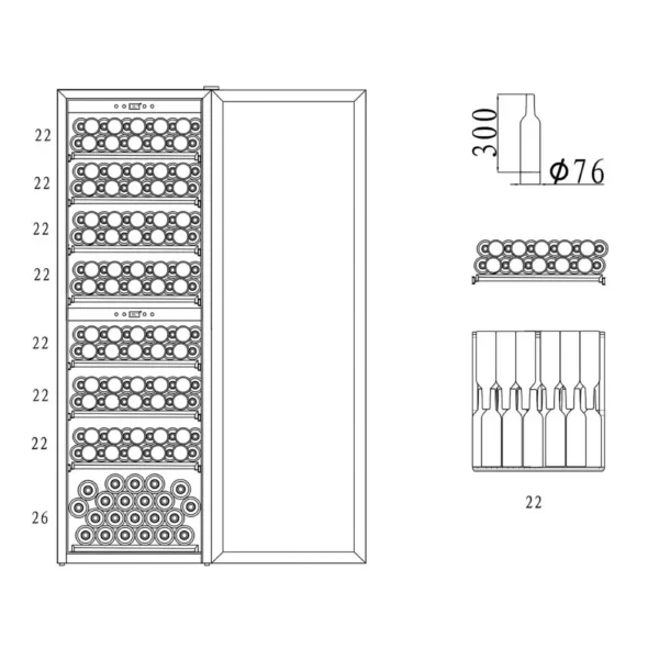 mQuvee SW-180B vitrinski ormar za vino – unutrašnjost sa drvenim policama