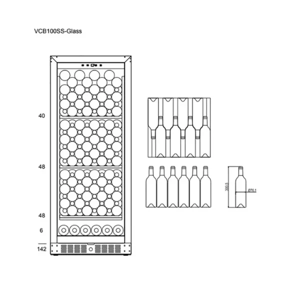 mQuvee VCB100SS-GLASS vinski izložbeni ormar (7) mQuvee VCB100SS GLASS vitrina za vino raspored boca