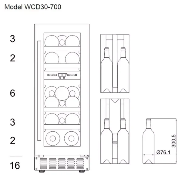 mQuvee WCD30AB-700 vitrina za vino (6) mQuvee WCD30AB-700 vinski ormar dvozonska temperatura