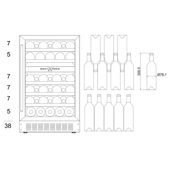 mQuvee WCD50AB-700 vinski ormar – unutrašnjost sa drvenim policama
