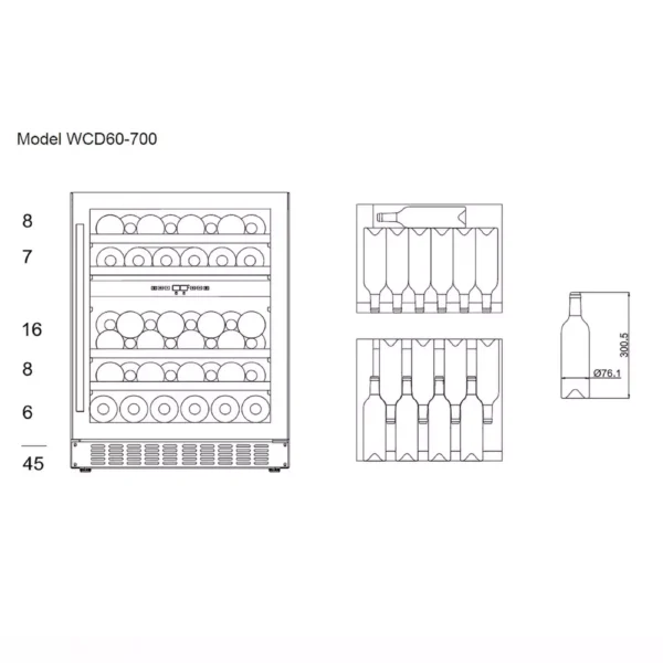 mQuvee WCD60AB-700 raspored boca za vino