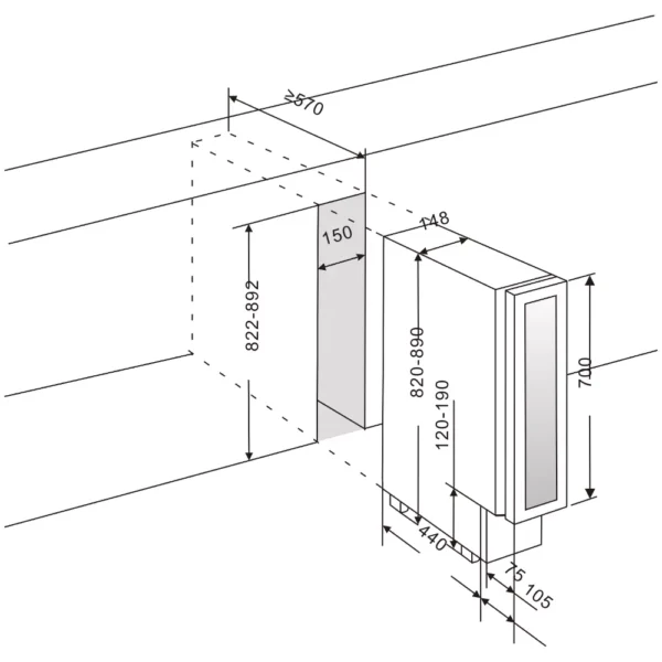 mQuvee WCS15AB-700 vinski ormar ugraђen u kuhinju