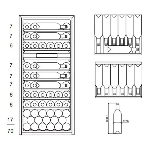 mQuvee WKD70AB vitrina za izložbu vina (4) mQuvee WKD70AB vinski ormar – unutrašnjost sa drvenim policama